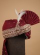 Designer Maroon Embroidered Turban, Dupatta And Mala